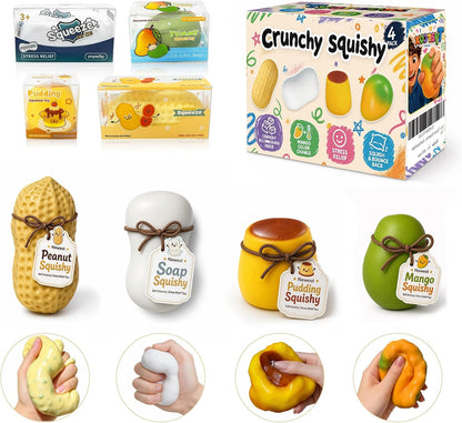 10 Pack Crunchy Squishy Stress Ball,Mango Pudding Peanut & Soap ASMR Fidget