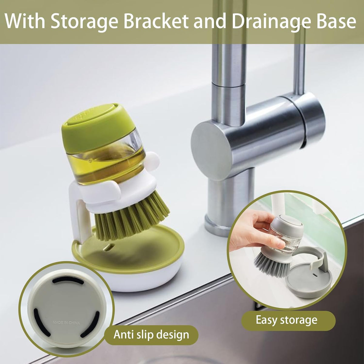 Soap Dispenser with Dish Brush and Storage Bracket